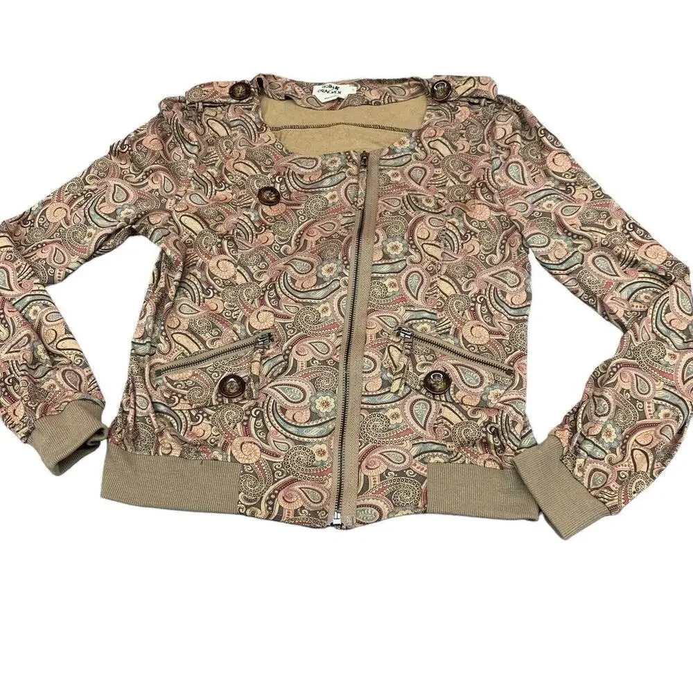 Holly Bracken Womens Size Small Zip Front Long Sleeve Sweater Top Paisley Print